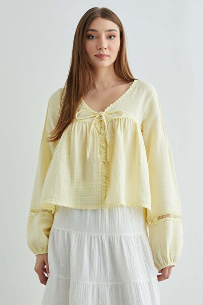 Fulla Moda Lace Buttoned Muslin Shirt