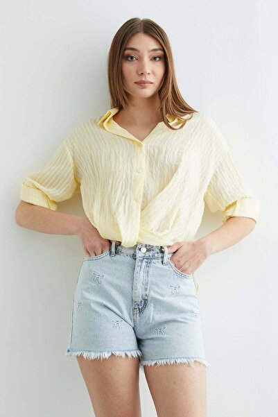 Fulla Moda Striped Knotted Front Shirt