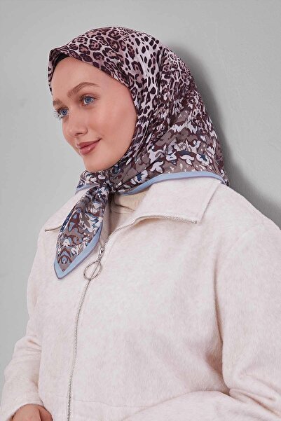 Levidor وشاح من القطن الحريري بنمط الفهد المختلط باللون الأزرق الفاتح