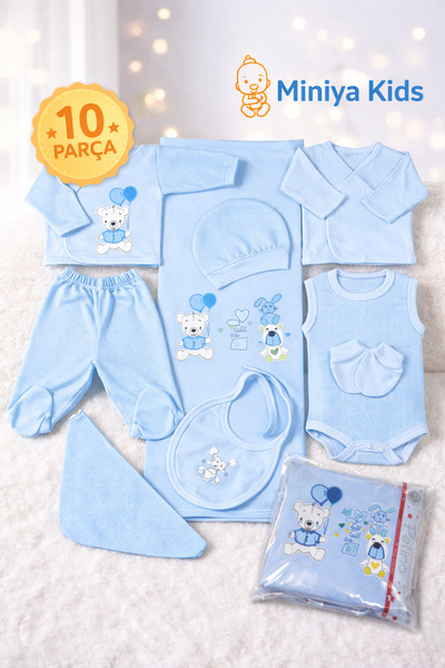 Petino Erkek Bebek Yenidoğan Hastane Çıkış Seti 10 Parça (Paket İçersinde)