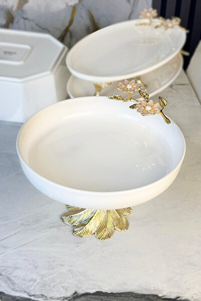 MAY HOME Porcelain Flower Detailed Presentation Bowl & Salad Appetizer Presen...