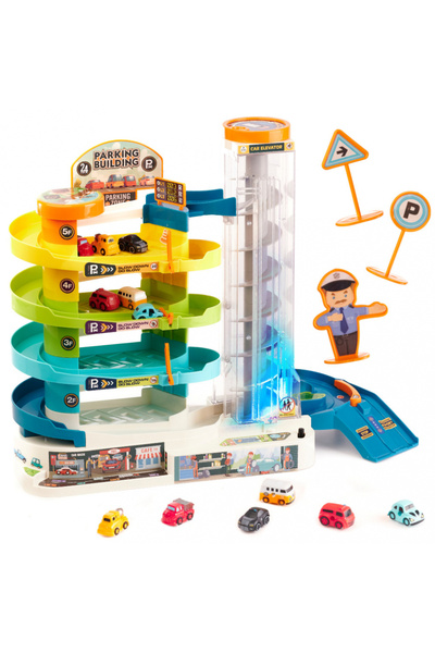 Ikonka Multi-storey car park with elevator, sounds, lights and 6 cars included