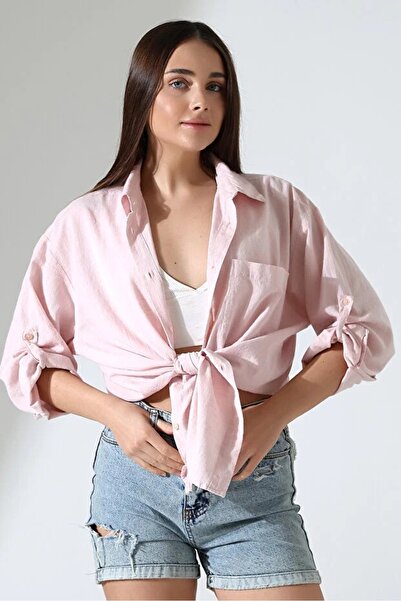 GÖMLEKÇİNİZ Women's Powder Linen Oversized Shirt