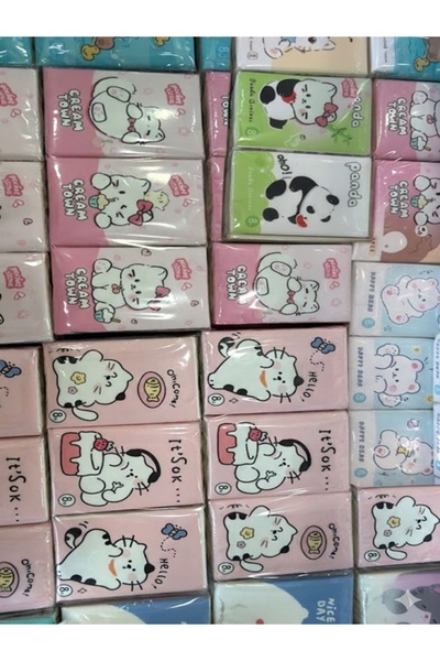 Tasarım Evi Mini Karakterli Mini Cep Mendil Seti | Renkli Desenli Yumuşak Kağ...