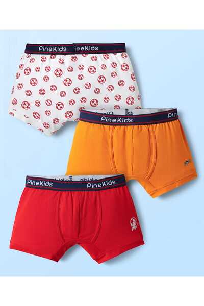 Pine kids Cotton Elastane Trunks with Football Print Pack of 3 - Multicolor