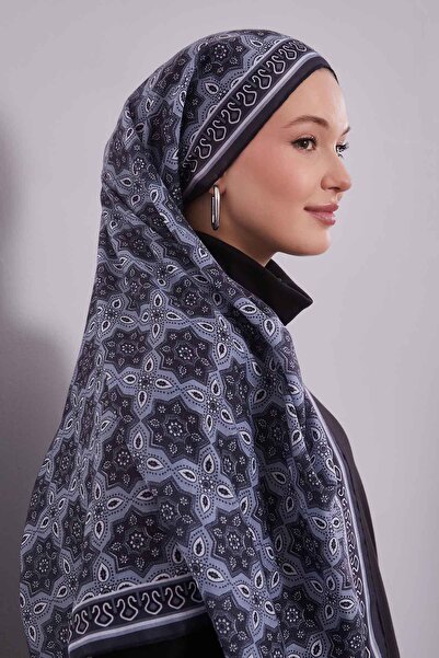 Levidor Gray Motif Pattern Silk Cotton Scarf