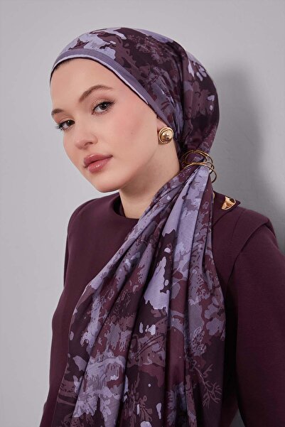 Levidor وشاح من الحرير والقطن بنمط مختلط بلون البرقوق