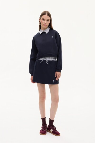 Edolina Butik Quzu Striped Detailed Skirt Navy Blue