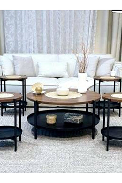 CN Two-tier brown tea table set with 4 serving pieces, modern and elegant
