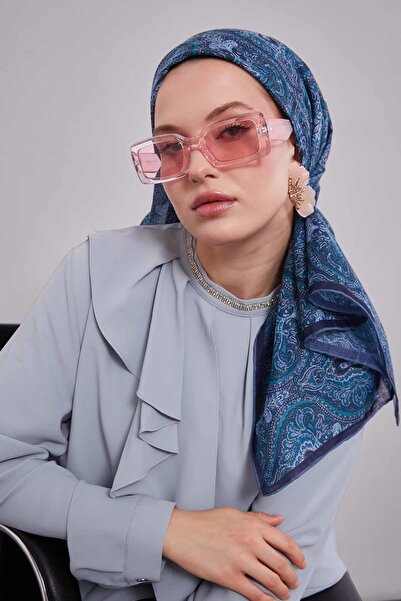Levidor Blue Tile Pattern Silk Coton Scarf