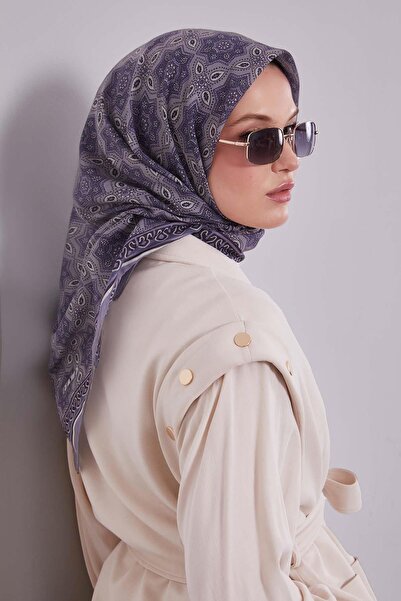 Levidor Lilac patterned silk cotton scarf