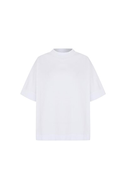 Beauty Omelette Beyaz Dik Yaka Oversize Tshirt