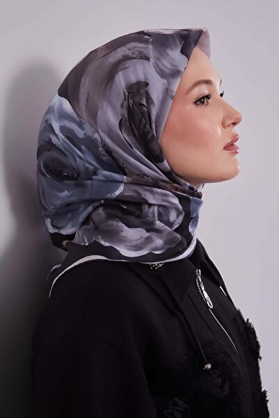 Levidor Black Floral Pattern Slik Coton Scarf