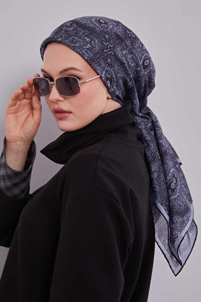 Levidor Dark Gray Tile Pattern Silk Cotton Scarf