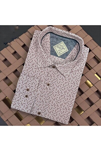 GÖMLEK GALERİSİ Men's Long Sleeve Shirt with Slim Fit Digital Printing Pattern