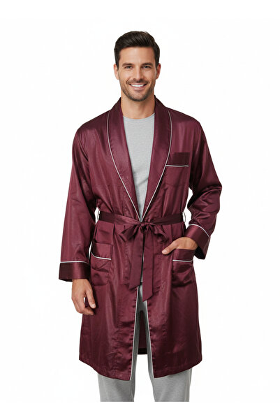 Oppland Halat de casă pentru bărbați din țesătură satinată, model confortabil...