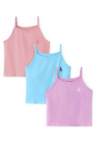 Pine kids Cotton Lycra Knit Sleeveless Solid Color Slips Pack of 3 - Blue/Pin...
