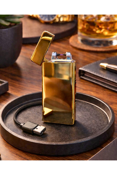 SUFİ TESBİH VE ESANS Gold Şarjlı Elektronik Çakmak – USB Şarjlı, Rüzgar Geçir...