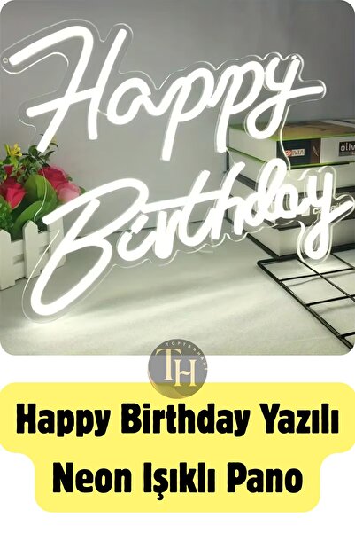 Toptanhane Happy Birthday Yazılı Neon Led Işık Doğum Günü Neon Yazı Dekoratif...