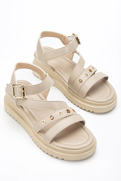 bakacstore Women's Beige Casual Sandals with Accessory Details