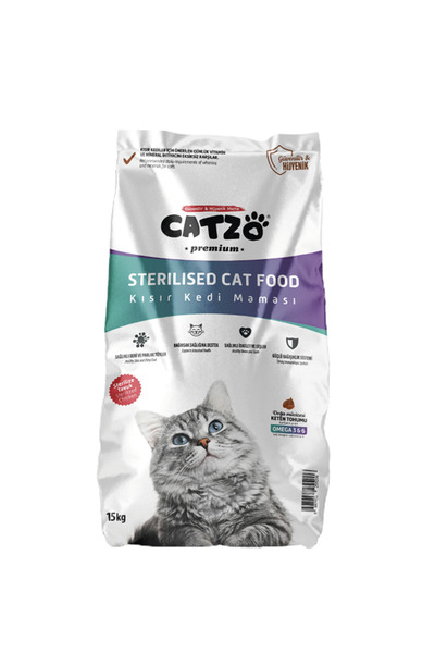 Catzo Yetişkin Kısırlaştırılmış Kedi Maması Tavuklu 15kg Sağlıklı Deri Parlak...