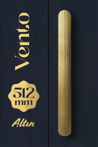 Badem10 VENTO Altın Çizgili Kulp 512 mm Uzun Metal Dolap Gardırop Mutfak Bany...