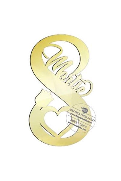 Decoratiuni Dulci Topper tort decor lateral 8Martie (set 5 buc) - Auriu oglinda