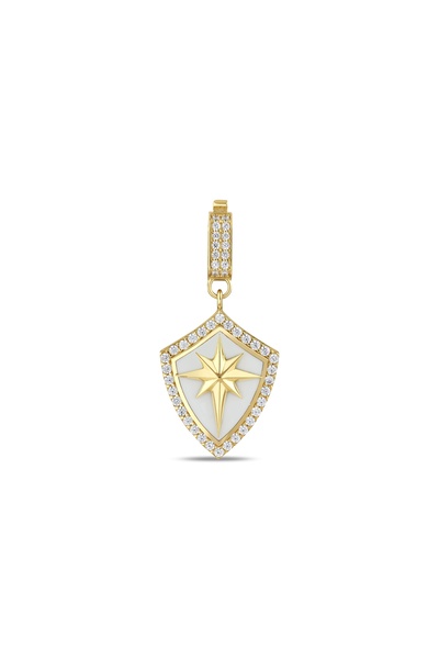 Almod Jewellery ALTIN BEYAZ MİNELİ KUZEY YILDIZI KALKAN CHARM