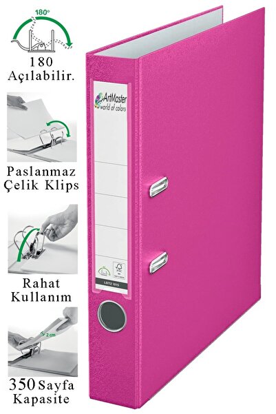 Artmaster Büro Klasörü Pembe Dar 1 Adet Plastik Dar Pembe Klasör Halkalı Pasl...