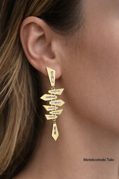 XUPING JEWELRY Melekcehobi Takı - Modern Geometrik Tasarım Baget Taşlı Sallan...