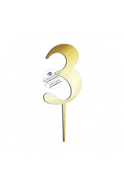 Decoratiuni Dulci Topper cifra plexi, font clasic - Auriu oglinda, Cifra 3
