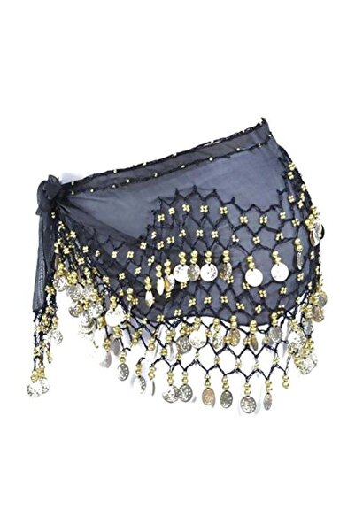 Arabest Chiffon Dangling Gold Coins Belly Dance Hip Wrap H-Black/Gold/Silver