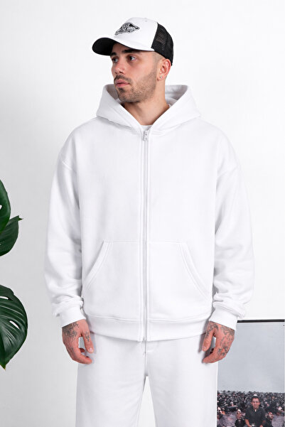 YAKAMEL Men's Oversize Thick Zippered Plain Cardigan