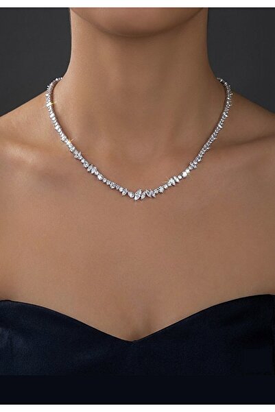 Erer Gümüş Gümüş 42 cm su yolu hande kolyesi