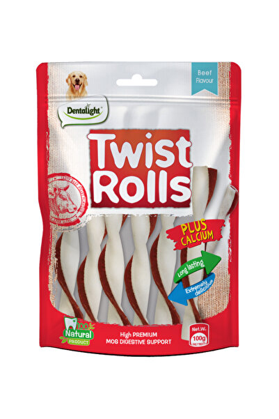 DENTALIGHT لفائف ملتوية متوسطة الحجم للكلاب - 100 غرام - بنكهة اللحم البقري