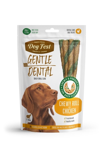 Dog Fest مكافآت أسنان للكلاب البالغة - لفائف قابلة للمضغ - دجاج 100 غرام