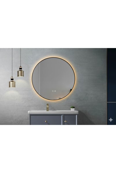 Fresh Colour Oglinda de baie cu LED LINES Black 60cm, cu rama subtire neagra, dezaburire, touch