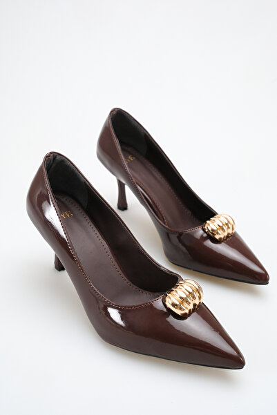 meyra'nın ayakkabıları Women's Buckle Detailed Heeled Shoes Bitter Brown Pate...