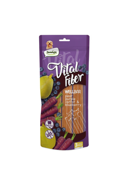 DENTALIGHT Vital Fiber Wellbars 6" Treat For Dogs-Pear,Purple Carrot & Bluebe...