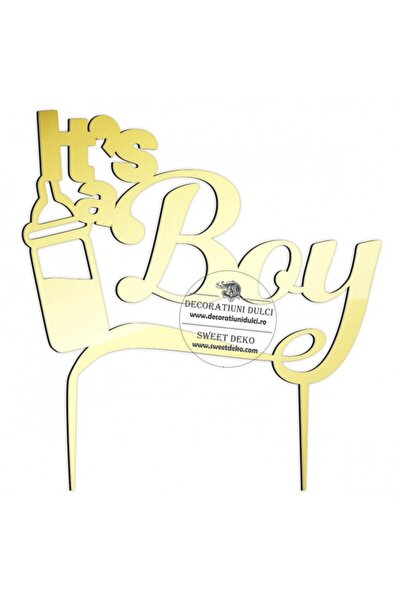 Decoratiuni Dulci Plexiglass topper, It's a boy - Mirror gold
