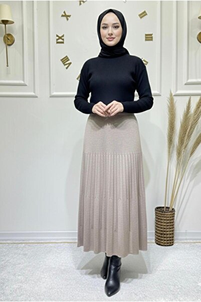 ModaMinar Kadın Çelik Örgü Zarif Triko Kumaş Etek