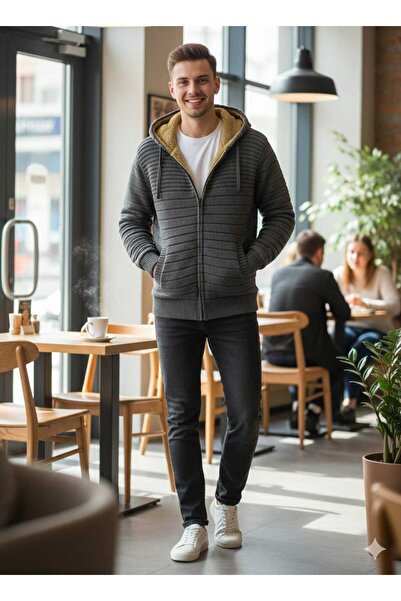 KMKkombin Men's Fleece Insulated Warm Full Zip Ka Hooded Rme Jacket Cardigan