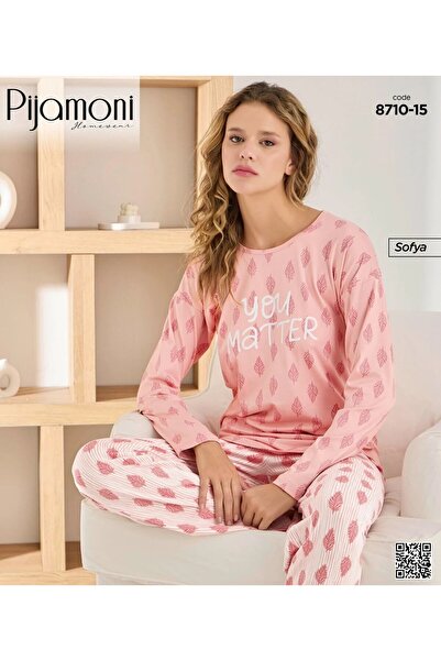 Pijamoni Sofya Kumaş Desenli Uzun Kollu Pijama Takımı