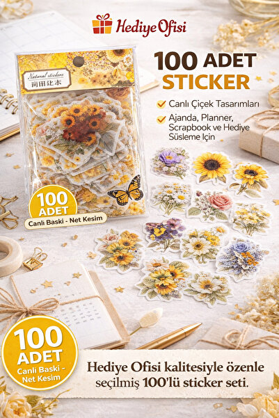 hediyeofisi Hediye Ofisi 100’lü Çiçek Desenli Sticker Seti – Ajanda, Planner,...