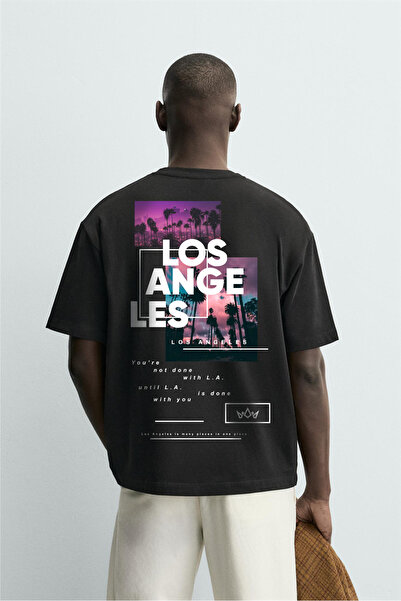 Butik تي شيرت لوس أنجلوس ديتيليد للجنسين قصة فضفاضة مطبوع