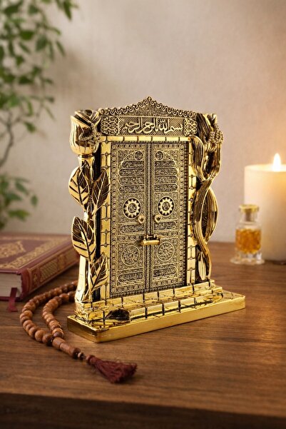 Kesene Taş İşlemeli Gold Renkli Allah & Muhammed (S.A.V) Kâbe Kapısı Figürlü ...