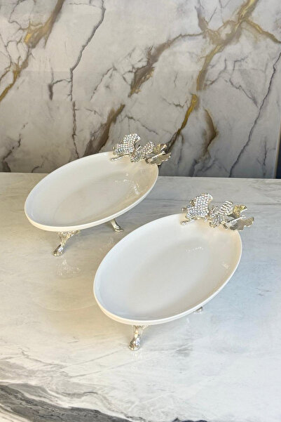 MAY HOME طبق بورسلين على شكل قارب مزين بفراشة من الألماس (قطعتان)