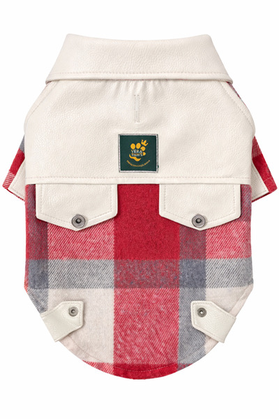 VERAPAWS Small Breed Leather Detailed Plaid Dog Shirt Red – Stylish, Comfortable, Dog Apparel for Small Breeds