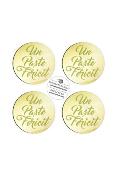 Decoratiuni Dulci Cake topper decor rotund Un Paste Fericit - Auriu oglinda