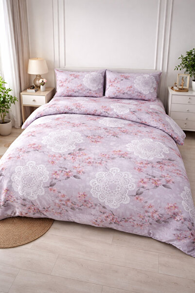 Çeşme Home طقم غطاء لحاف كبير الحجم 80% قطن 4 قطع - خيارات الألوان الزهرية وا...